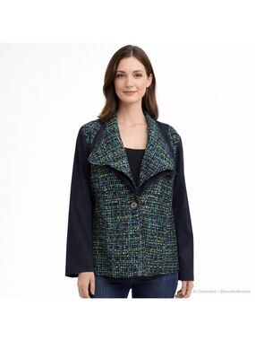 Conrad C Woman Size 16 Indigo Tweed Jacket Metallic